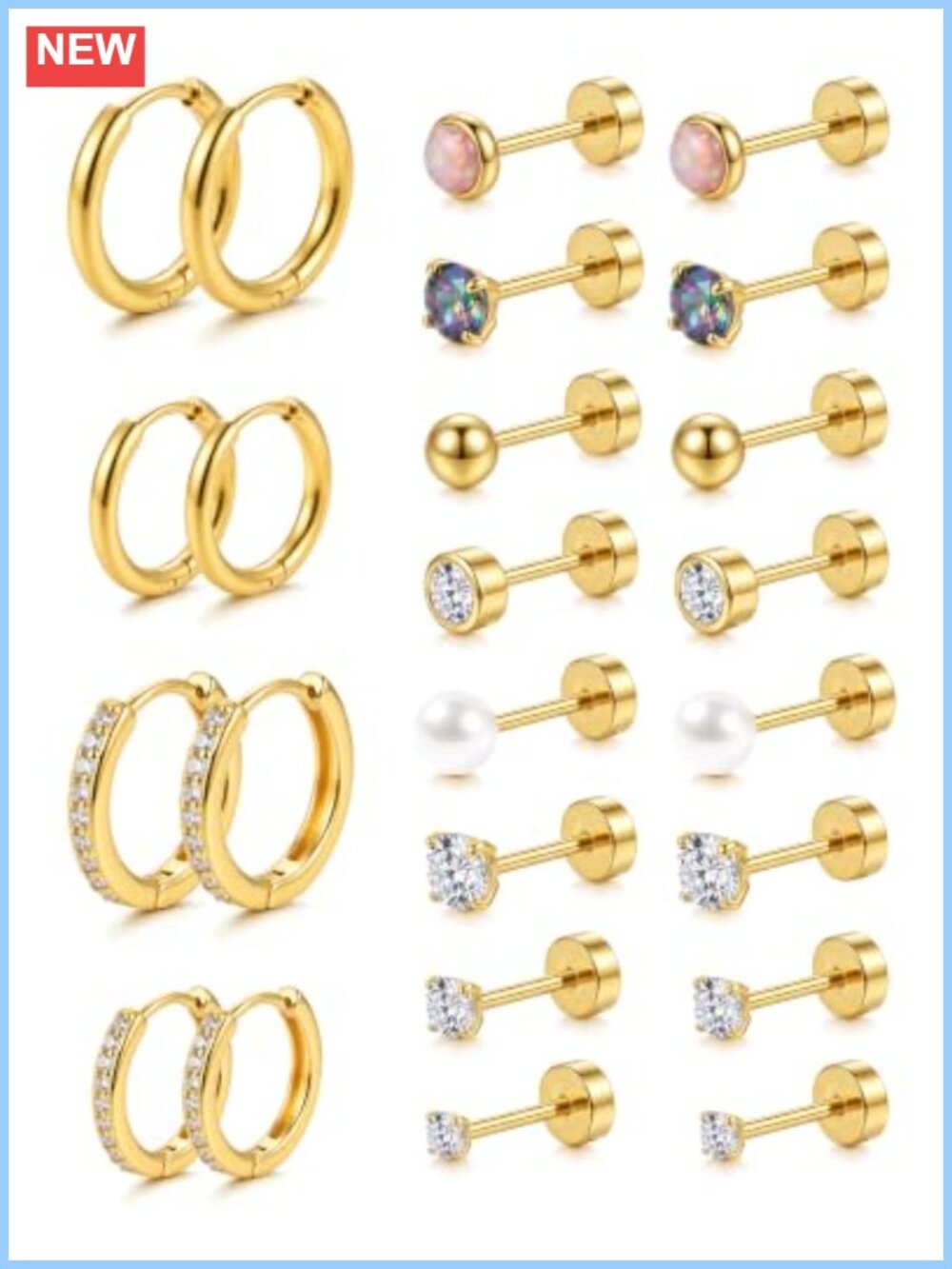18K Gold Plated Hypoallergenic Surgical Steel Earring Stack Set